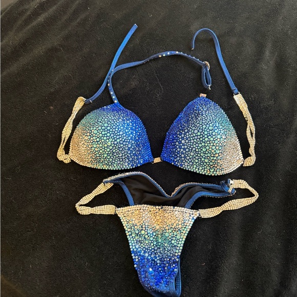 Blue and Gold Rhinestone Bikini Set